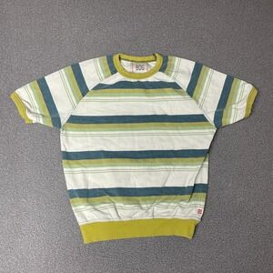 BDG Shirt Mens Small Green Striped Preppy Short Sleeve Crew Neck Streetwear
